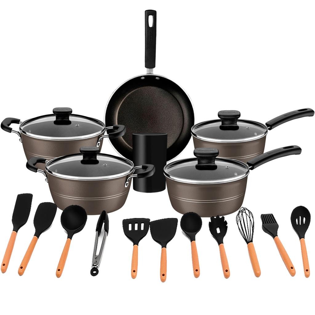 Jogo de Panelas Tramontina Sicília Avelã e Utensílios de Silicone 17 Peças em Oferta na Shopee