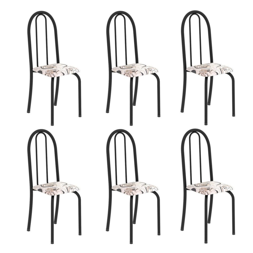 Kit 6 Cadeiras Tubular 96x36x41 cm Iris B Preto/Arabesco