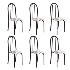 Kit 6 Cadeiras Tubular 96x36x41 cm Iris B Preto/Arabesco