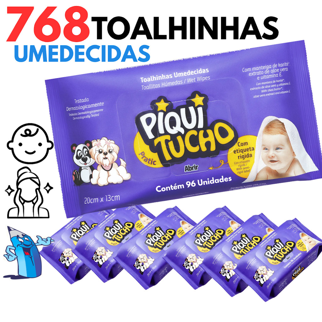KIT LENÇO TOALHA UMEDECIDO BEBE PRATIC SEM ALCOOL SUAVE TOALINHA +95% AGUA PIQUITUCHO em Oferta na Shopee