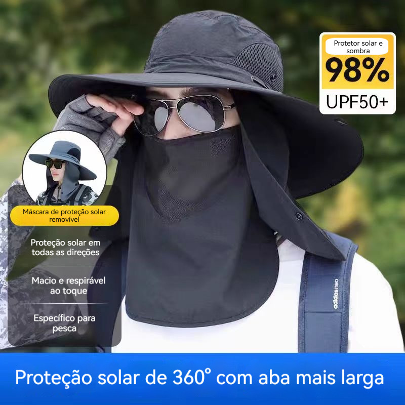 Chapéu de Sol Feminino FPS 50+, Impermeável, Aba Larga, Dobrável, Adequado para Trilhas, Caça e Atividades na Praia