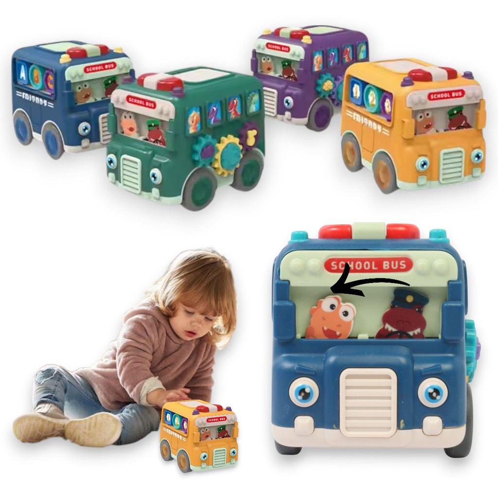 Ônibus Escolar a Fricção Brinquedo Onibus Cartoon Carrinhos Bonecos com Movimento Miniaturas