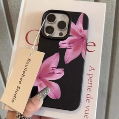 Rosa Lírio Flores Caso De Telefone Para iPhone 16e 15 14 13 12 11 Pro Max Plus XR XS Textura Couro Capa Macia