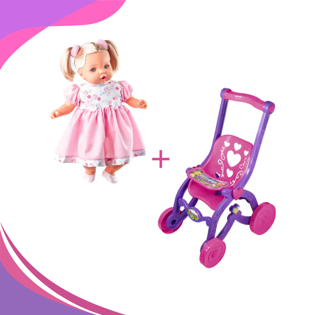 BONECA ANGELINA 62 FRASES C MAMADEIRA MÁGICA + CARRINHO BONECA FLORZINHA
