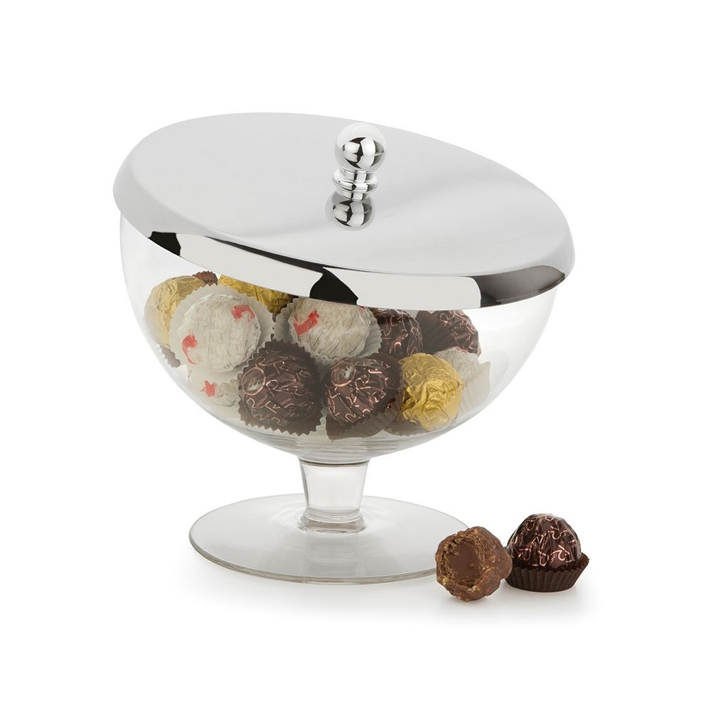 Bomboniere Andrea  Baleiro Chocolate Vidro E Aço Inox Forma