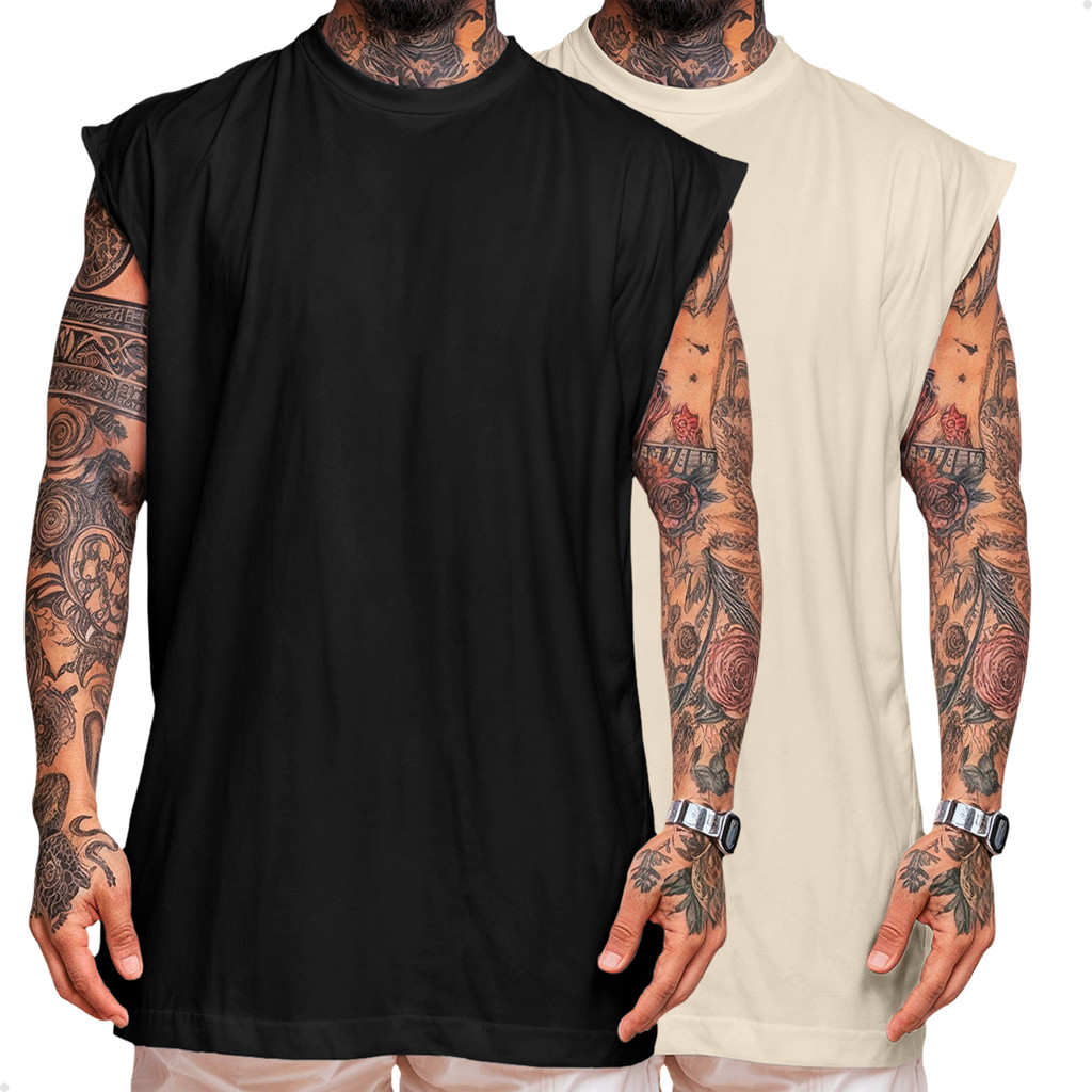 Kit 2 Camiseta Regata Oversized Streetwear Básica Em Algodão