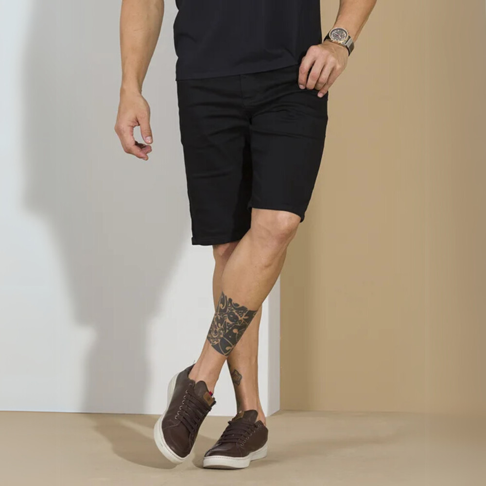 Bermuda Masculina Sarja Slim Confort Cintura Média Botão Elastano Flexivel
