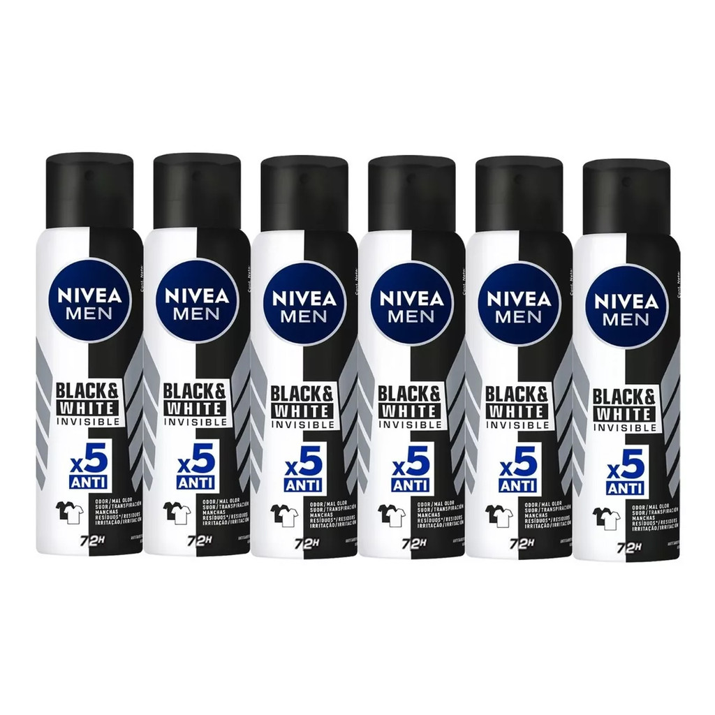 Kit Desodorante Invisible Black & White Nivea Men 150ml - 6 Unidades - Beauty