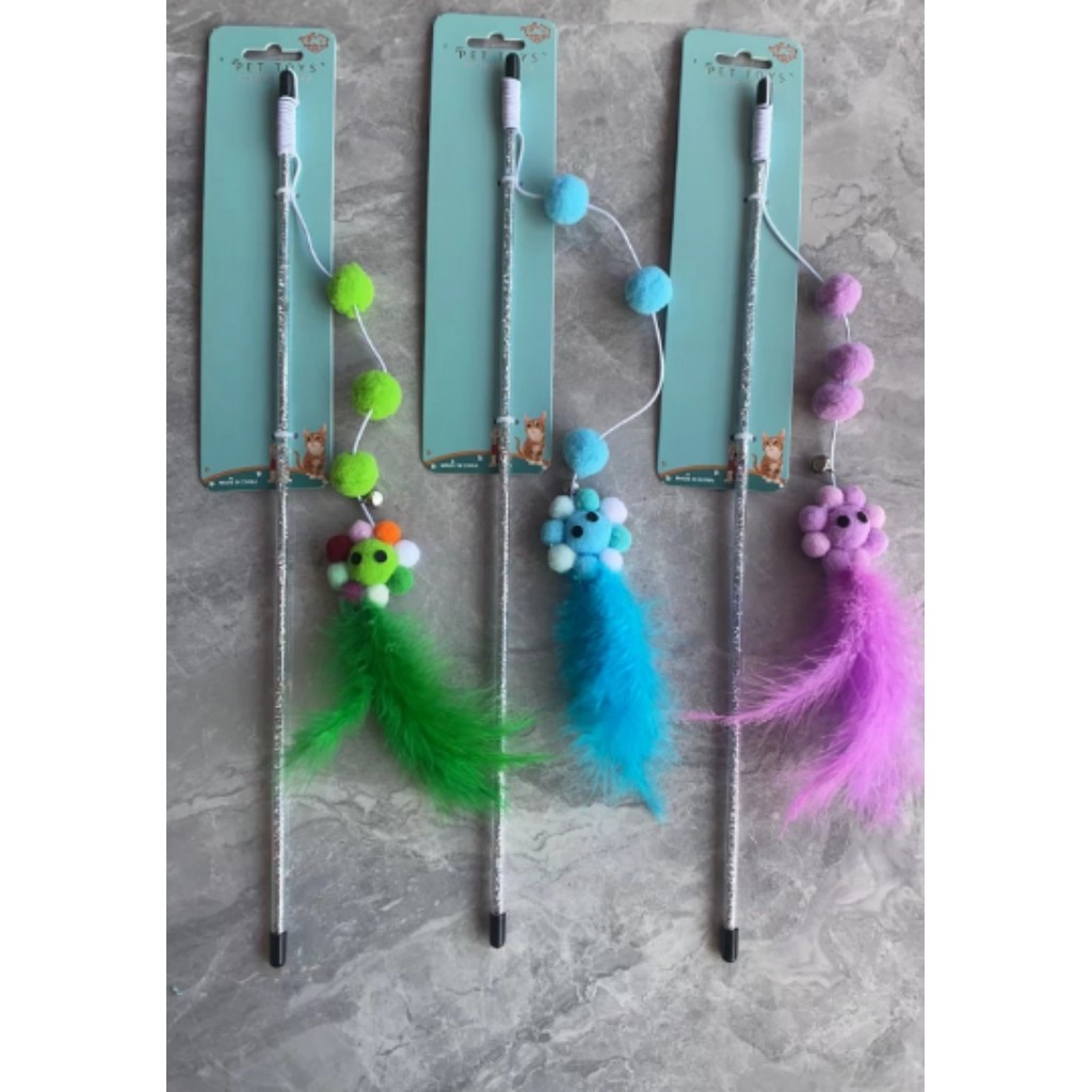Brinquedo Interativo para Gato – Vara Varinha com Flor e Pompom | Bastão de Atiçar Pet em Oferta na Shopee