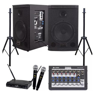Kit Ativa Passiva Saga 8 + tripé + Mesa 8 Canais + Sistema de microfone sem fio