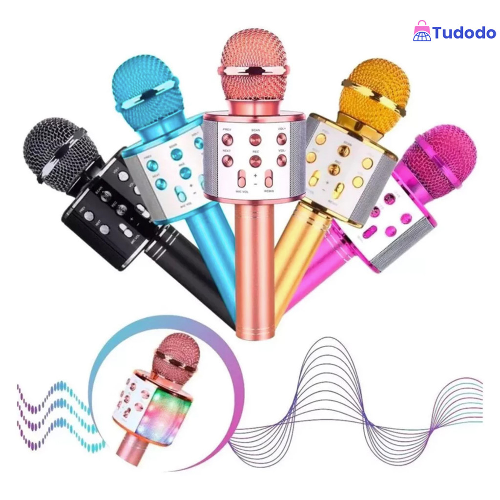 Microfone Bluetooth Recarregável Karaokê Infantil Efeito de Voz Mágico