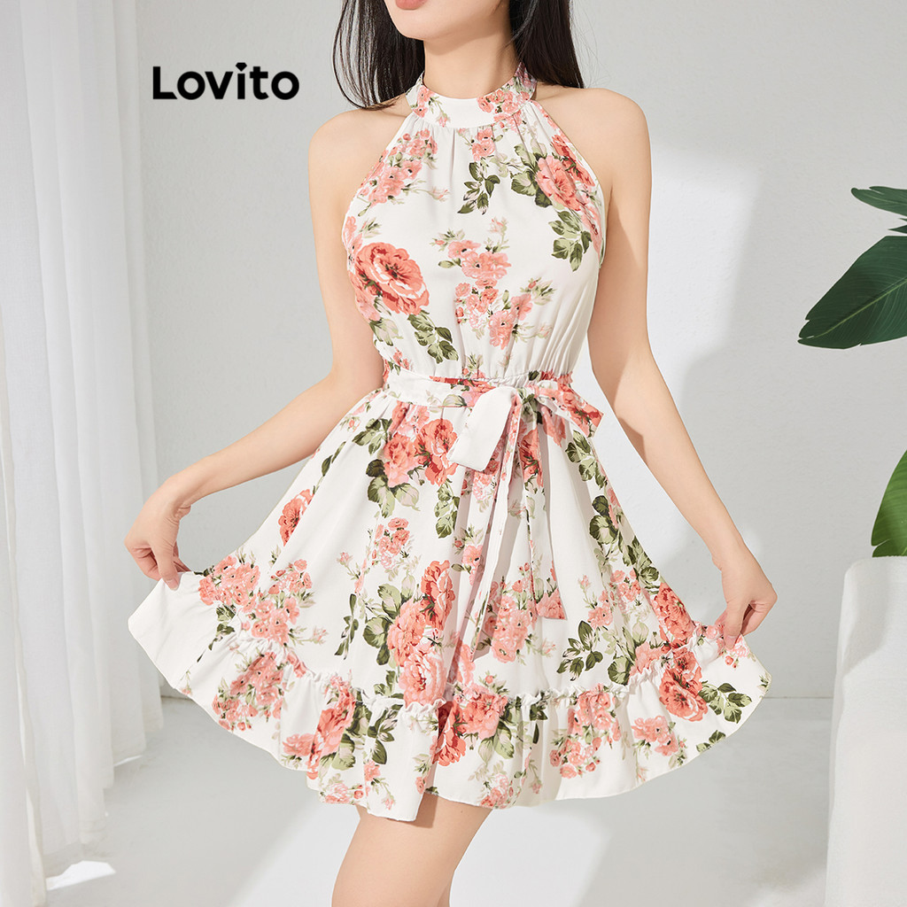 Lovito Vestido Boho Floral Flores Babado Hem Vestido De Verão/Primavera Para Mulheres L116LD073 - Women Clothes