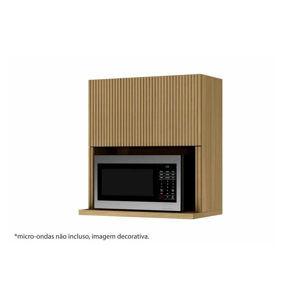 Armário de Cozinha Modulado Rainha c/Nicho Microndas e1 Porta Basculante Ripada 70 cm Nature - Nesher - Home & Living