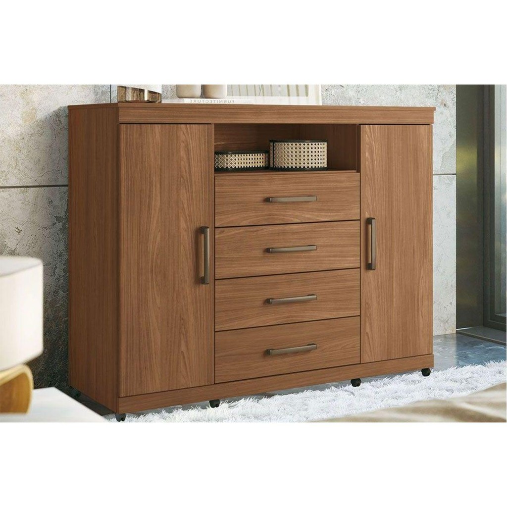 Cômoda de Quarto Master c/ 2 Portas 1 Nicho e 4 Gavetas c/ Rodízio Jatobá - Santos Andirá em Oferta na Shopee