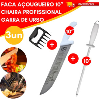 Kit Profissional Faca 10 Polegadas Chaira 10 Polegadas Garra de Urso Churrascaria Restaurante em Oferta na Shopee