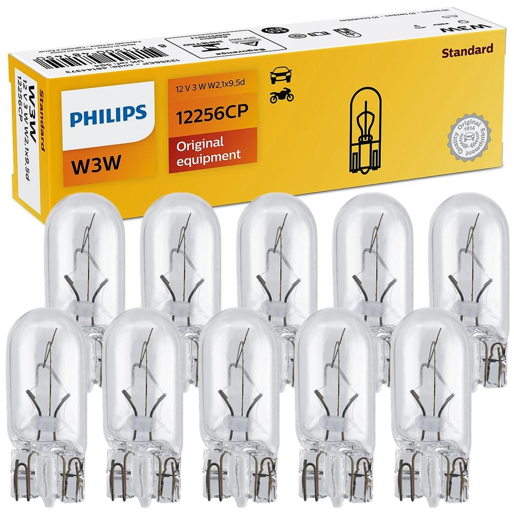 Kit 10 Lampada Philips Painel 12v Esmagada Grande 3w W3w em Oferta na Shopee