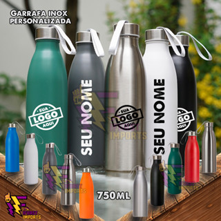 Garrafa Personalizada  750ml Garrafa Inox  Squeeze com tampa rosqueável e alça de nylon embutida. em Oferta na Shopee