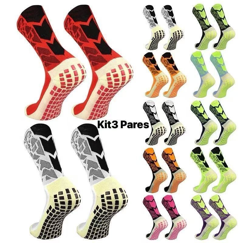 Kit 3 pares  Meias de Futebol Antiderrapantes Profissionais: Meias de Esporte de Silicone Respirável para Ciclismo em Oferta na Shopee