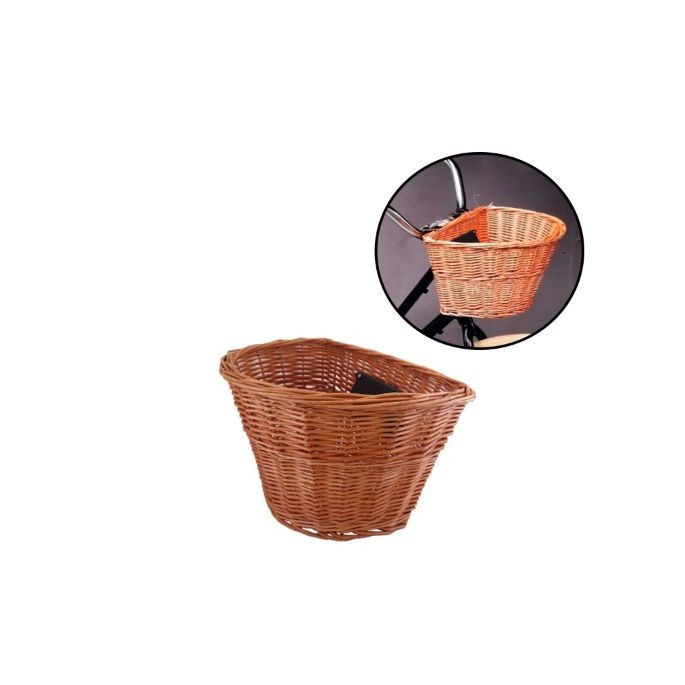 Cesta Cestinha para Bicicleta Vime com Suporte Retrô Vintage Palha