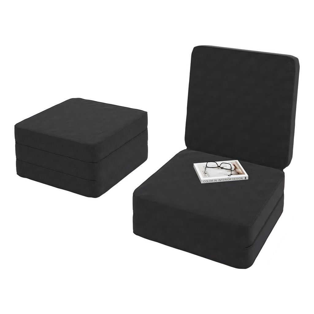 Puff Multiuso 3 Em 1 Solteiro Cama Sofá Dobrável Preto para Sala e Quarto - Móveis Bonatto - Home & Living