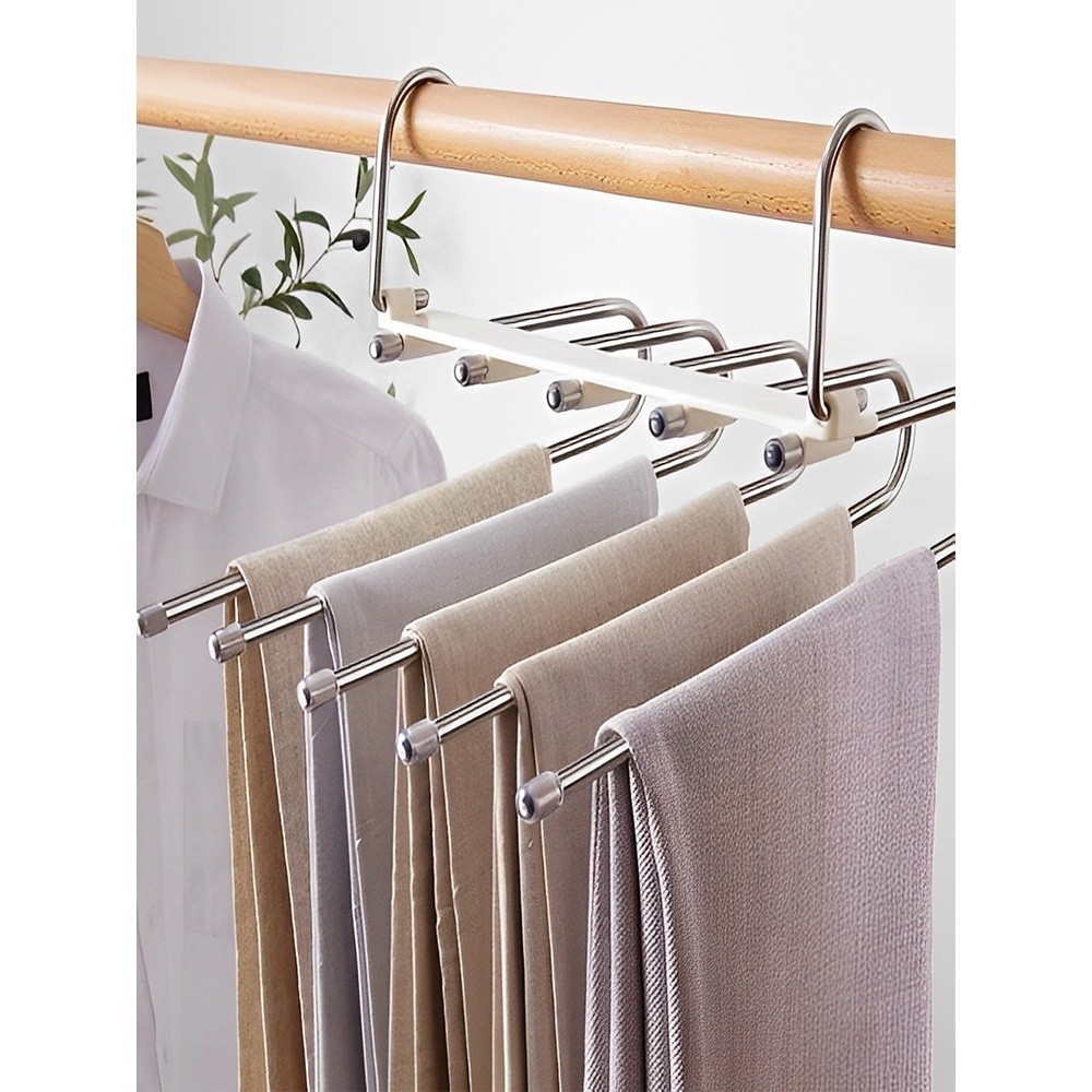 Kit 3 Cabides 5 em 1 Retráteis p/ Calças, Organizador Multifuncional em Aço Inoxidável
