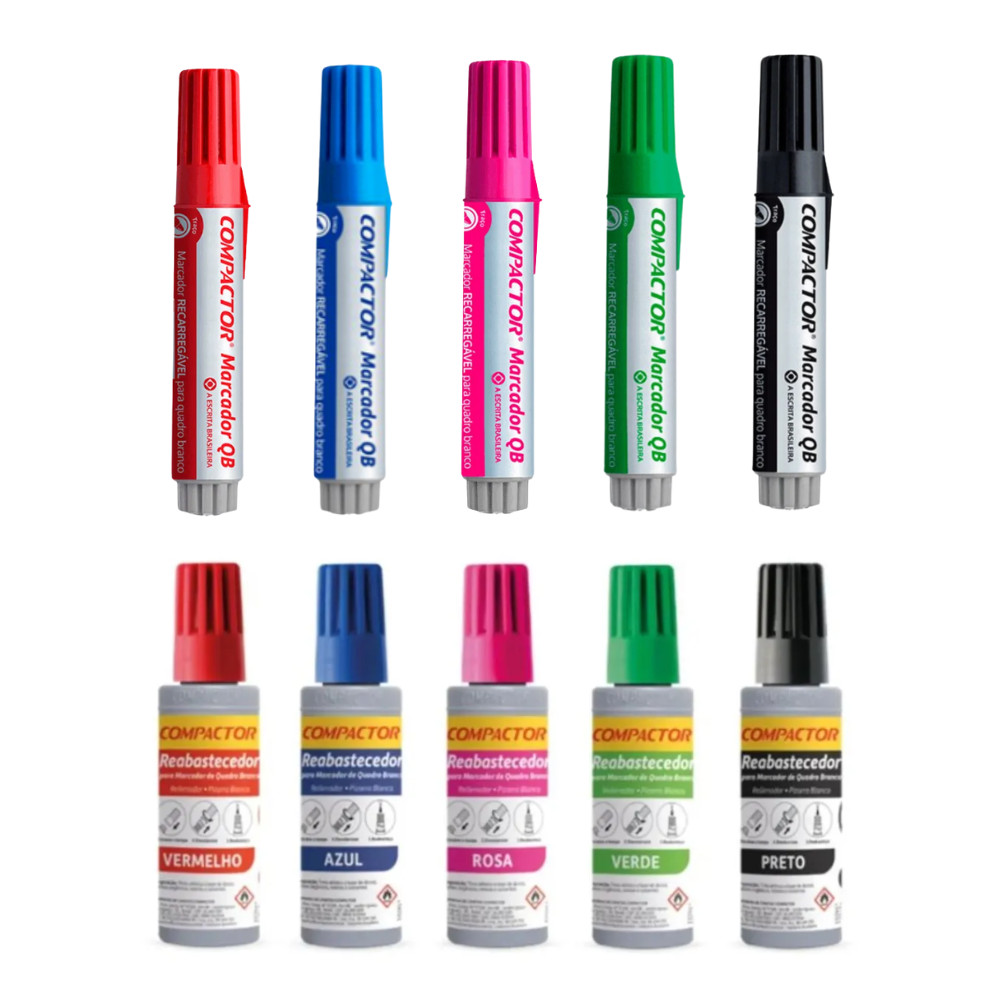 Kit 5 Pincel Quadro Branco + 5 Refil QB Compactor