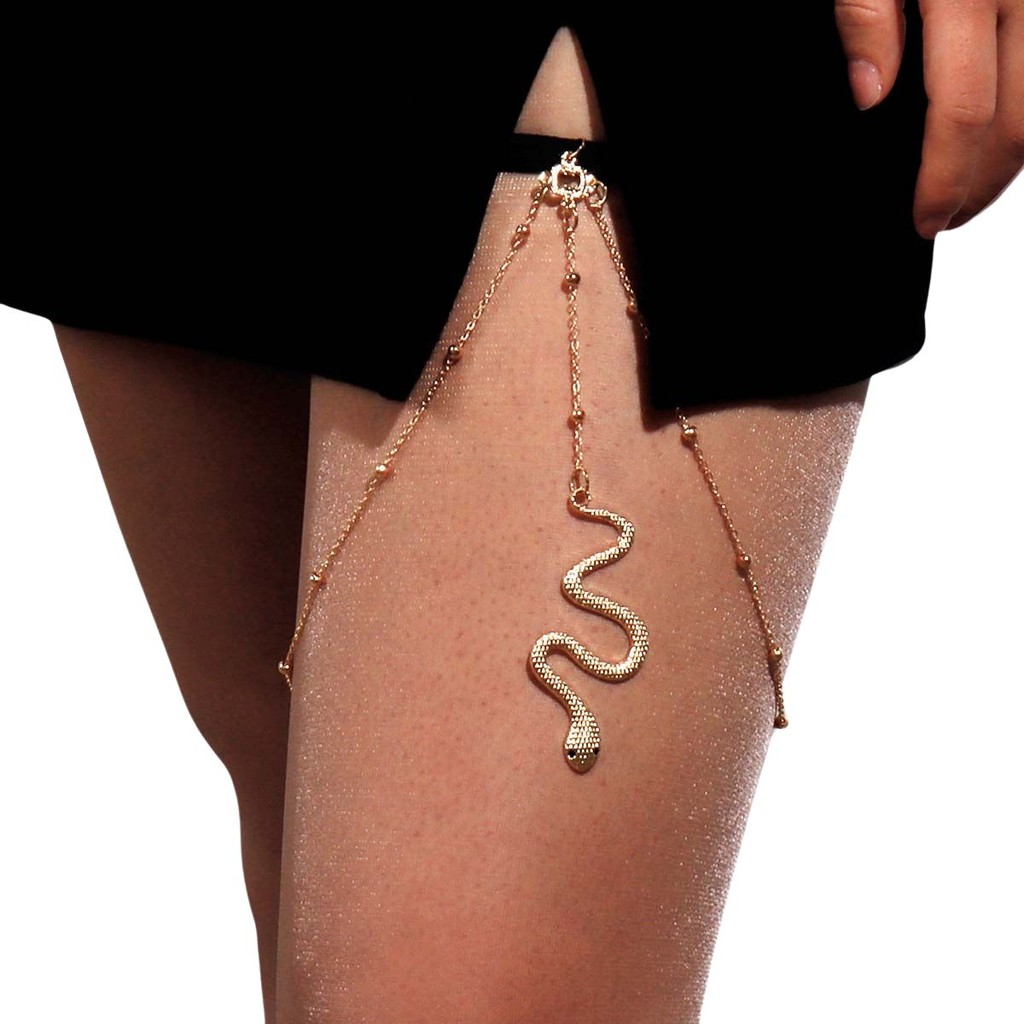 Body Chain Corrente Coxa Strass Dourado Cobra Feminino