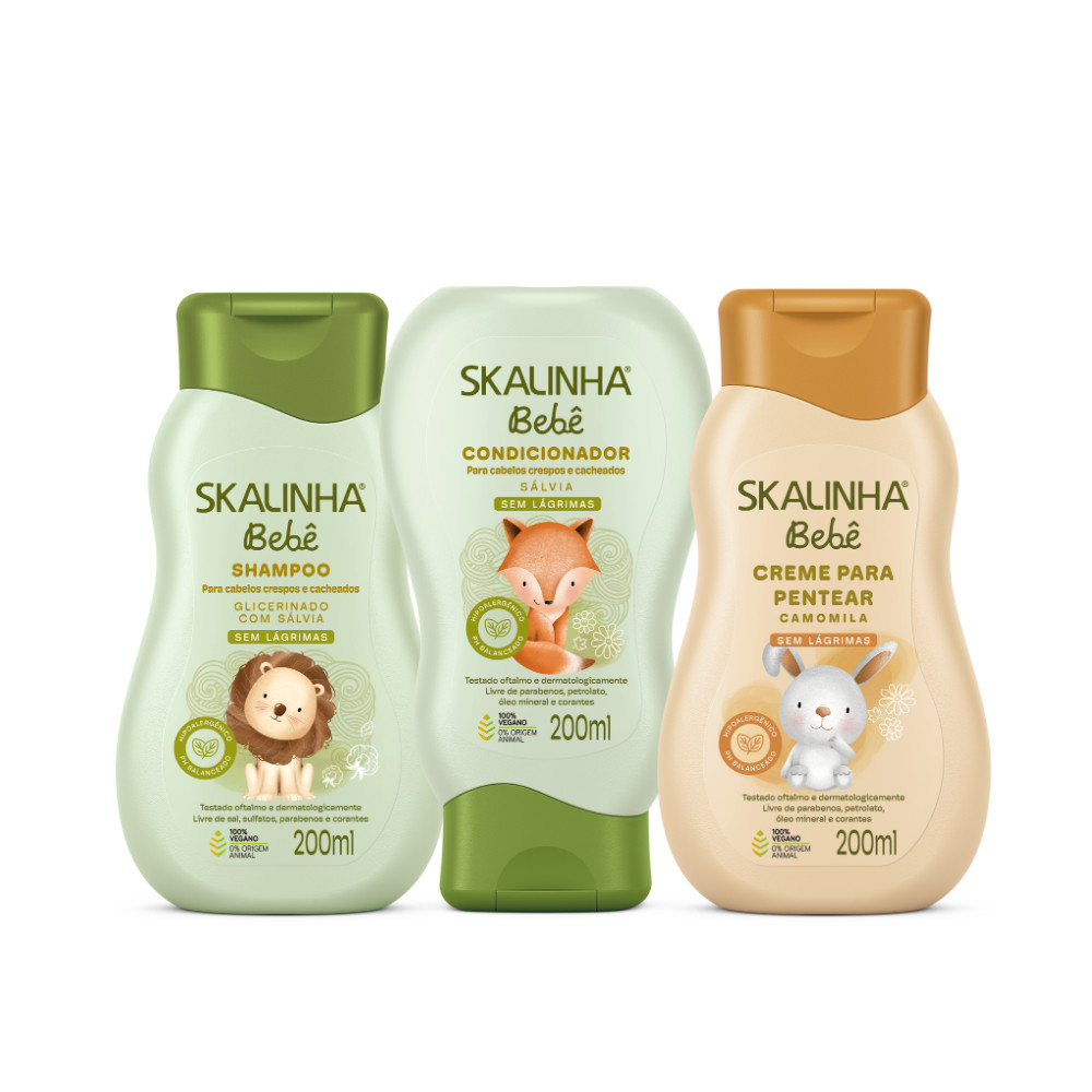 Kit Shampoo Condicionador Creme Pentear Bebê Cachos Skalinha - Mom & Baby
