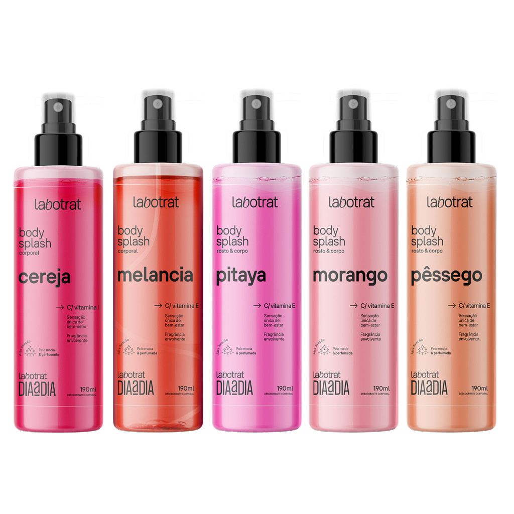 Body Splash Vários Aromas Dia a Dia 190ml Labotrat - Cereja, Melancia, Morango, Pêssego, Pitaya - Beauty