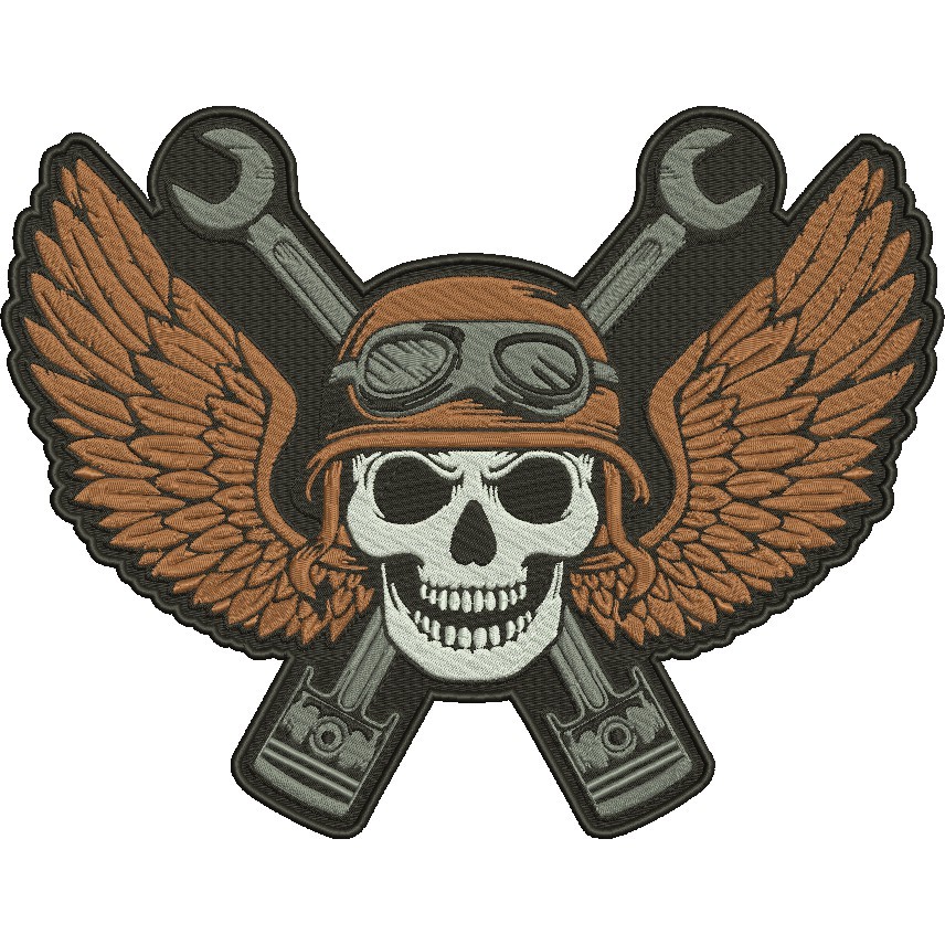 Patch Bordado Caveira Piloto Marrom Skull Motociclista 30x23 Cav6