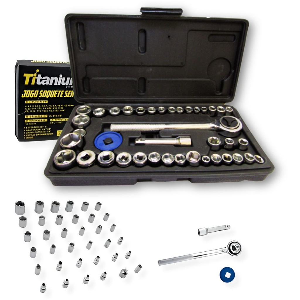 Kit Chaves Jogo Catraca Reversível Soquetes 40 Peças Maleta Titanium em Oferta na Shopee