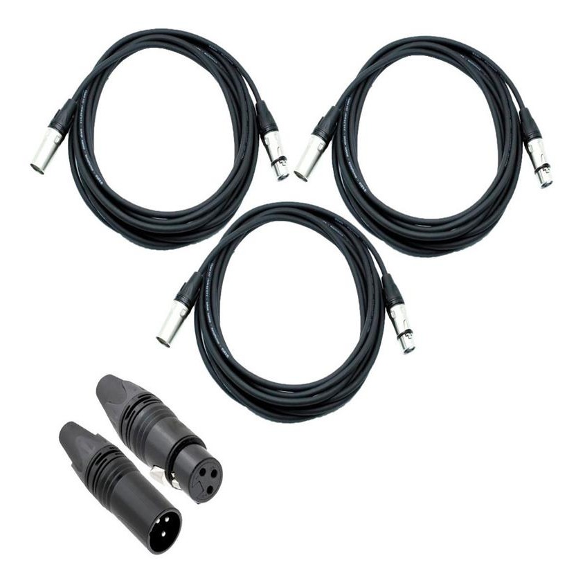 Kit 3 Cabo Microfone Xlr Canon Balanceado Macho Femea 7 Mts