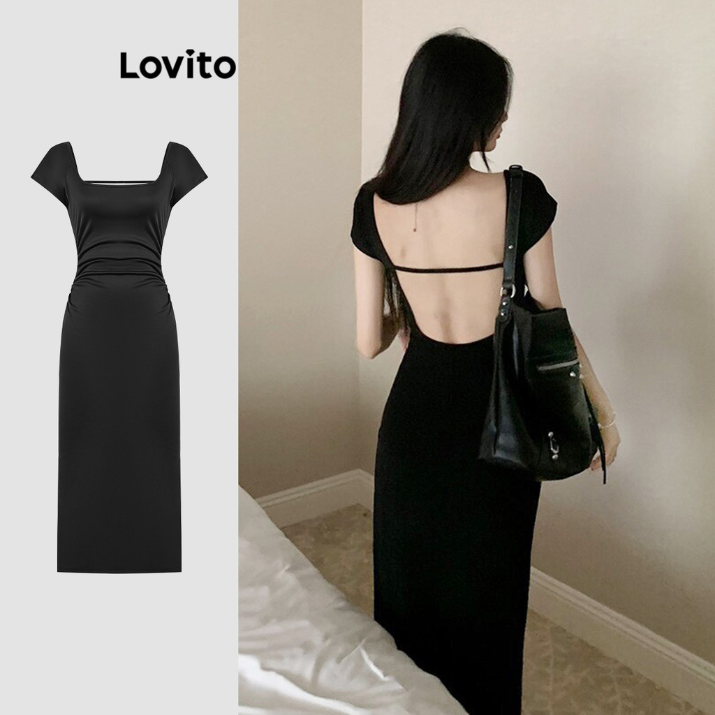 Lovito Vestido casual liso sem costas para mulheres L113MD327 em Oferta na Shopee