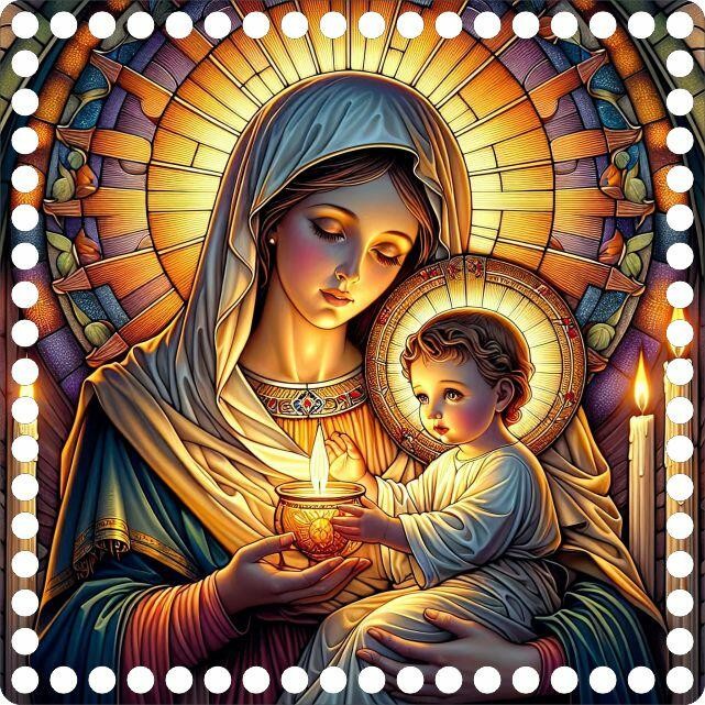 Base Quadrada Nossa Senhora das Candeias / Nossa Senhora da Luz - Arte Estilo Vitral