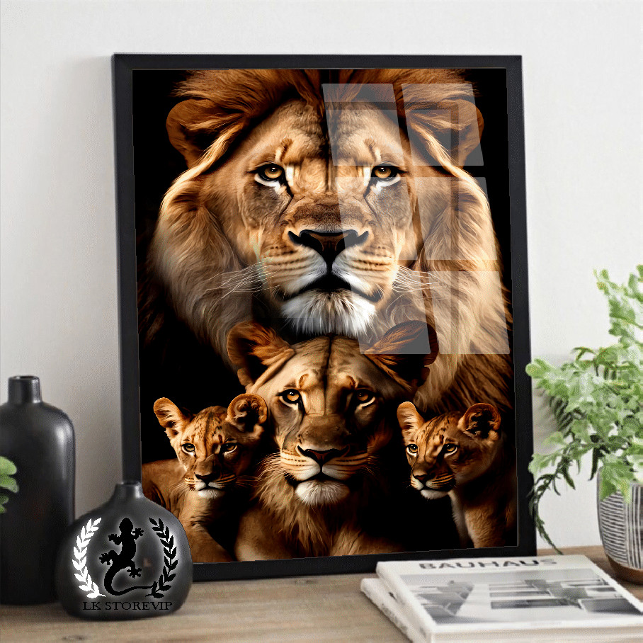 Quadro Decorativo Leão Família e Filhotes Lindo Sala Quarto Cozinha Alta qualidade