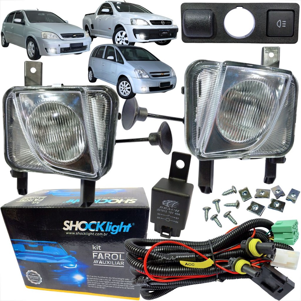 KIT FAROL DE MILHA AUXILIAR GM CHEVROLET MERIVA MONTANA CORSA DE 2003 A 2011 BOTAO MODELO ORIGINAL