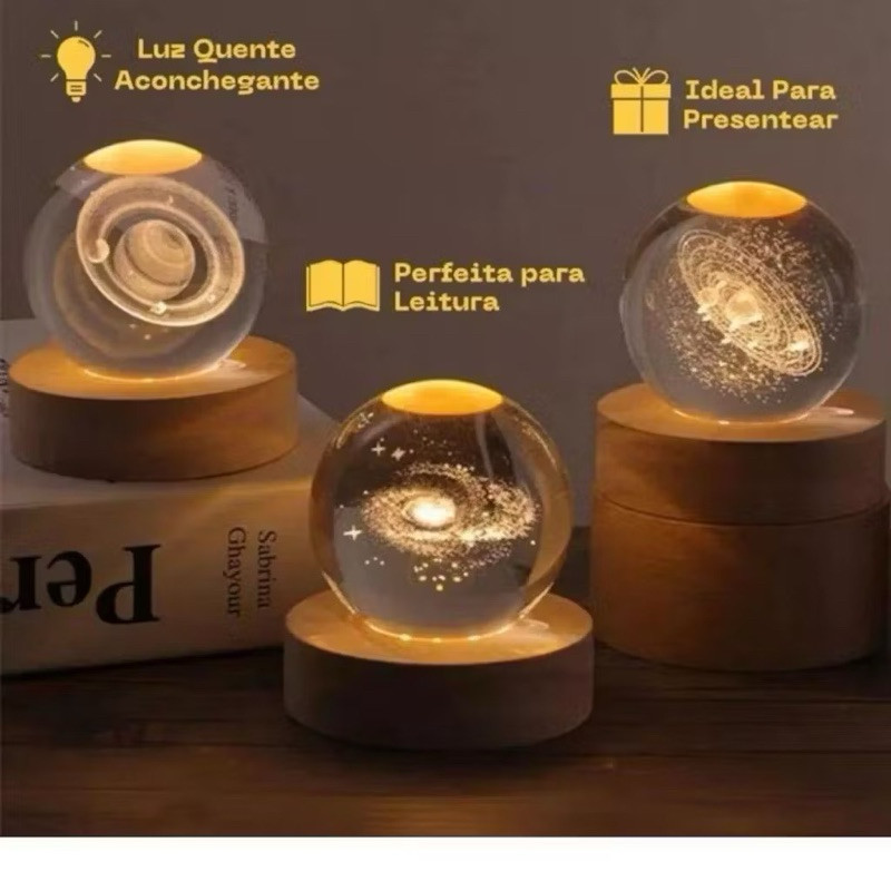 Luminária Decorativa de Mesa Globo de LED bola de Cristal 3D Enfeite USB 6cm