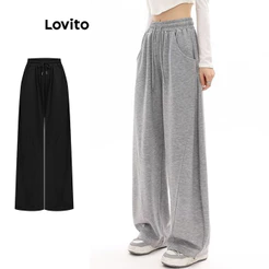 Lovito Casual Calça Feminina Lisa Com Cordão Modelagem Solta Em Malha Modelo LNA36090(multicolorida)