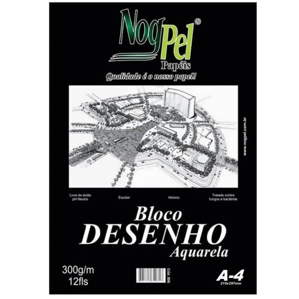 Bloco para Desenho A4 Branco com 12 Folhas 300g - Nogpel
