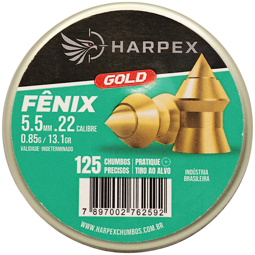 Chumbinho Harpex Fenix Gold Alta Penetração 5.5mm (.22) - 125un em Oferta na Shopee