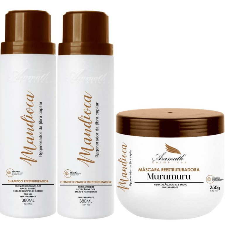 Kit Home Care Mandioca Aramath Tratamento Shampoo Condionador e Máscara