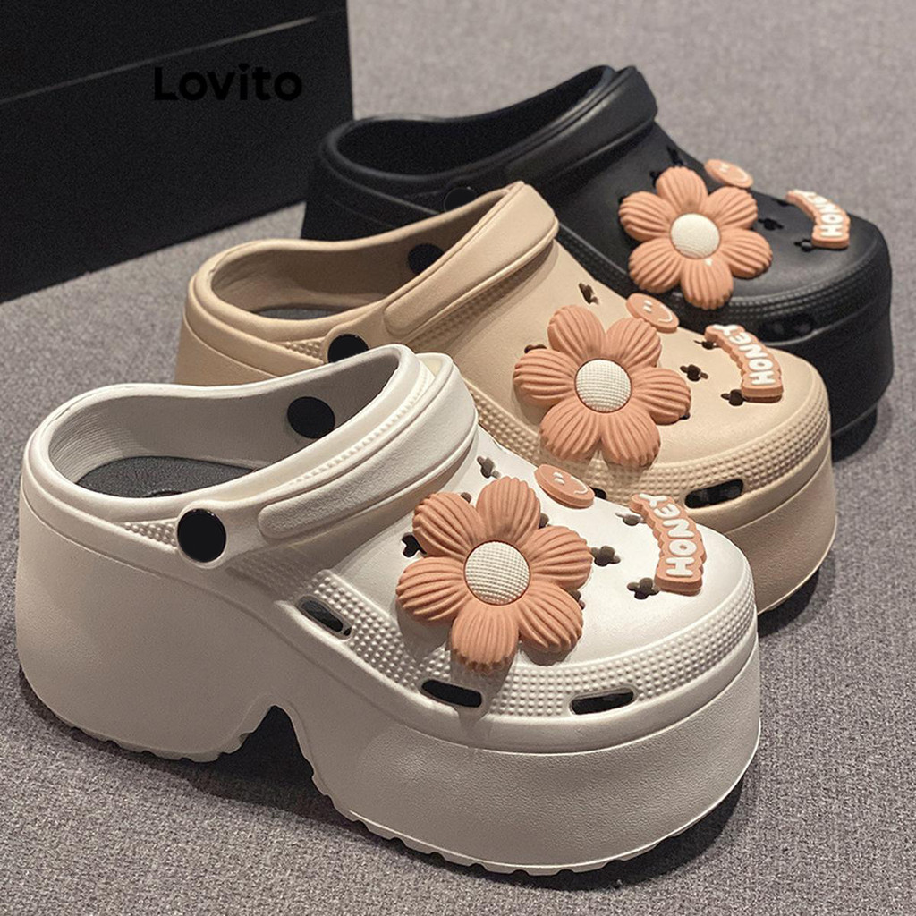 Lovito Casual Plain 9 cm Extra Grosso Macio Solado Daisy Show Pernas Mais Longas Sandália ...