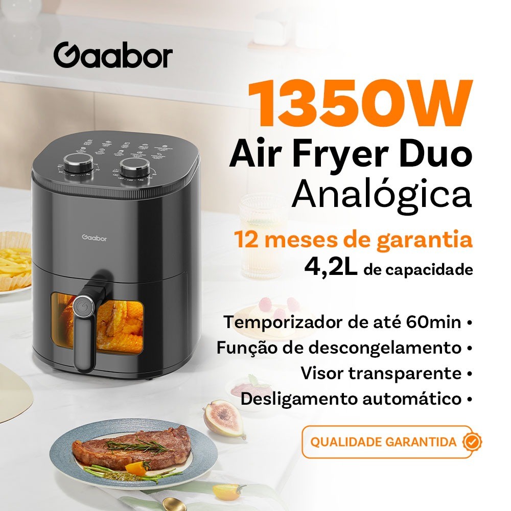Gaabor Fritadeira Air Fryer 4,2L Botão Duplo Grande Janela de Visualização AF-45M02A em Oferta na Shopee