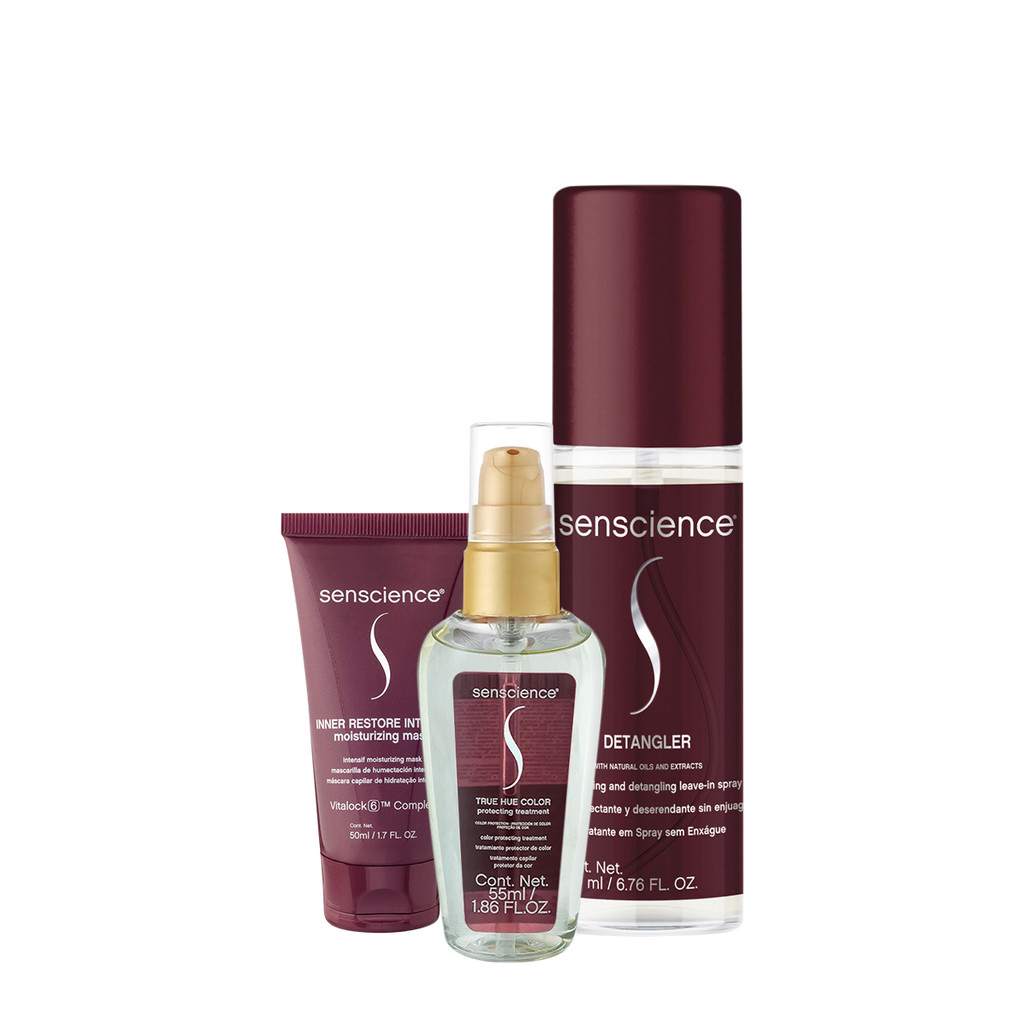 Kit Senscience Inner Restore Intensif Máscara True Hue Óleo Detangler Leave-in (3 produtos) em Oferta na Shopee