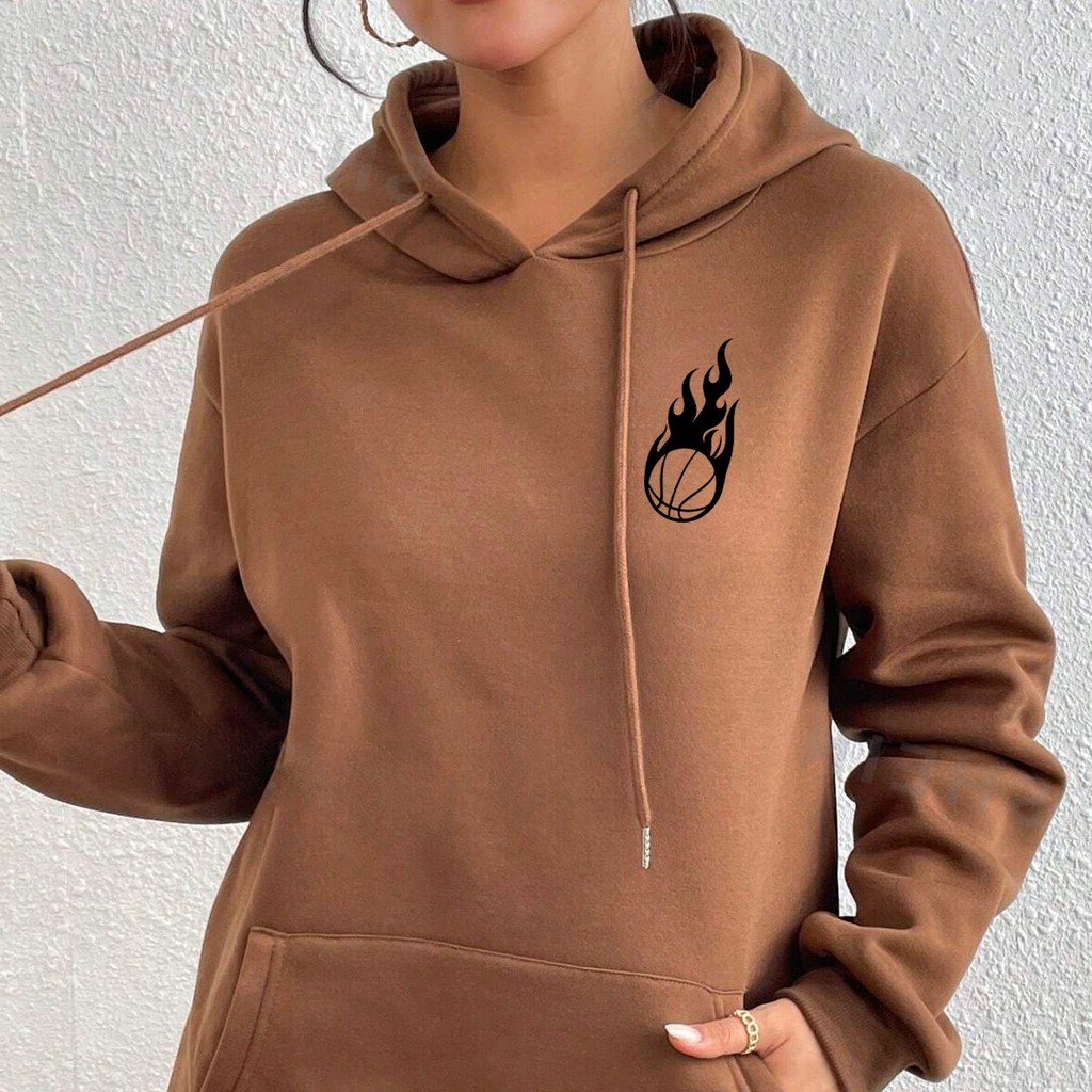Moletom Feminino Blusa de Frio Estampado Basquete Fogo Flanelado Inverno Blusao Com Capuz Premium