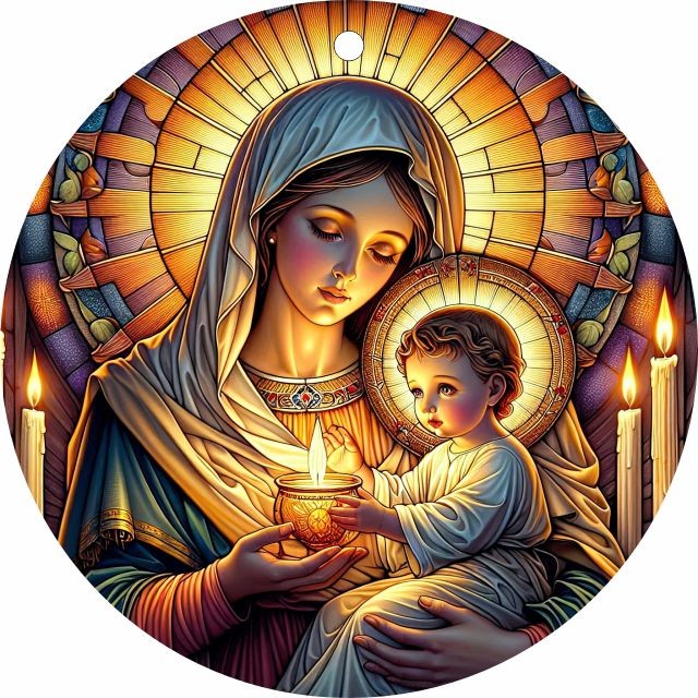 Pingente Nossa Senhora das Candeias / Nossa Senhora da Luz - Arte Estilo Vitral