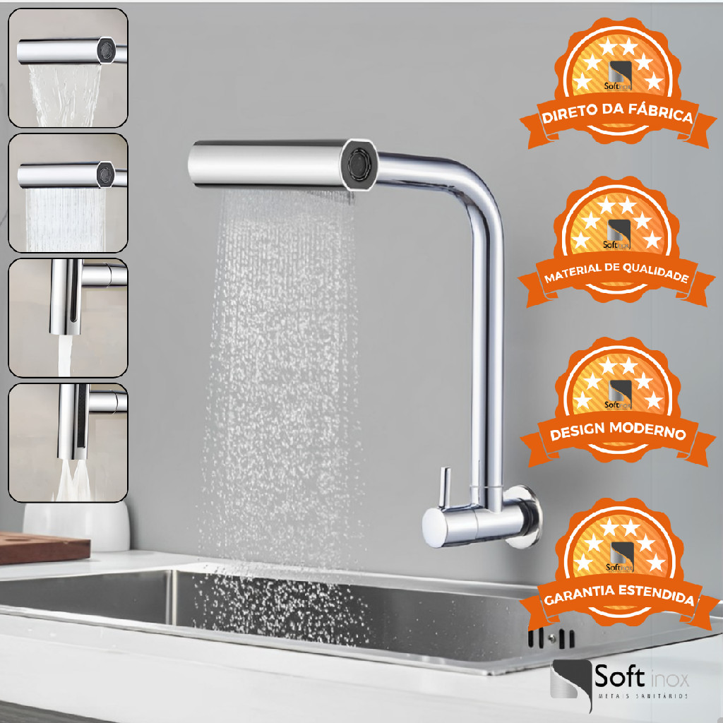 Torneira Gourmet Cozinha Parede Bancada 4 Jatos em 1 Cromada Dourada Preta Metal