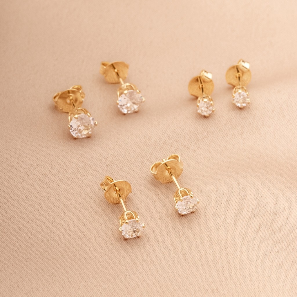 Trio de Brincos Ponto de Luz Feminino Dourado Clássico Elegante com Garantia Banhado a Ouro 18k