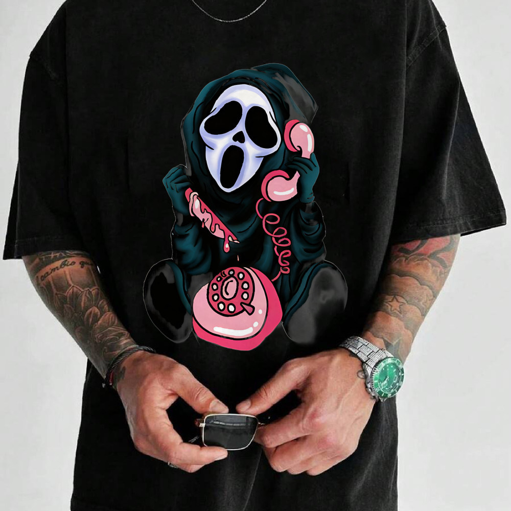 Camiseta Masculina Fantasma com Donut e Fone Streetwear 2025 Novo