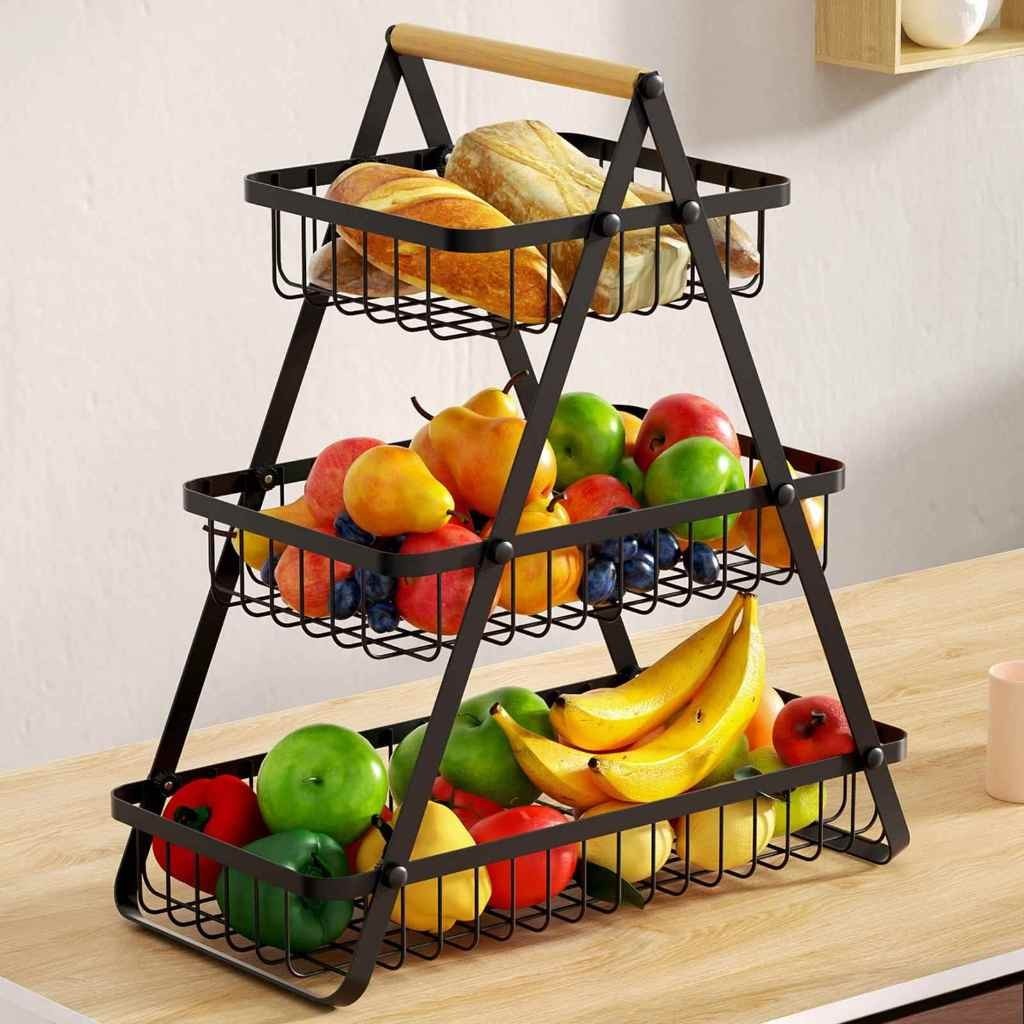 Fruteira de Mesa Premium Aramado 2 ou 3 Andares 31cm ou 49cm Altura Cesta Organizador Mult...